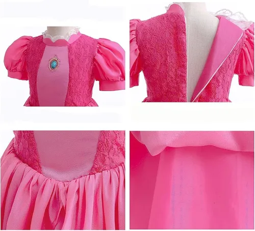 Vista 4 de Xinfenglai Disfraz de princesa rosa para niñas y niños con accesorios varitas mágicas, collares, coronas y guantes