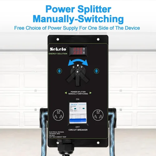 Vista 5 de Interruptor manual de carga EV para secadora y vehículos eléctricos, NEMA 10-30, 240V, 24A 5.76kW potencia máxima divisor, con interruptor