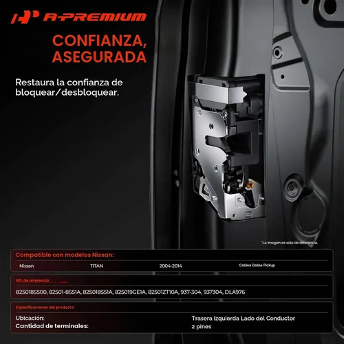 Vista 2 de A-Premium Actuador de pestillo de cerradura de puerta compatible con Nissan Titan 2004-2014 Crew Cab Pickup, lado trasero izquierdo del conductor