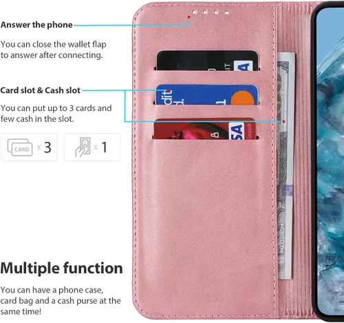 Vista 2 de Havaya Funda tipo cartera para Google Pixel 8 Pro con tarjetero y ranuras para tarjetas de crédito, color oro rosa