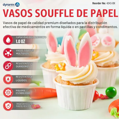 Vista 2 de Dynarex Vasos de Papel para Medicina - Vasos Desechables Souffle de 1 oz para Píldoras y Medicamentos - Vasos de Papel Pequeños con Bordes
