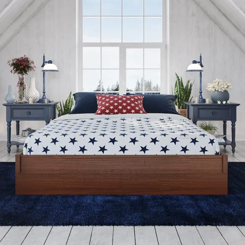 Vista 10 de Decoro Liberty - Cama de plataforma de madera, acabado de nogal, tamaño Queen