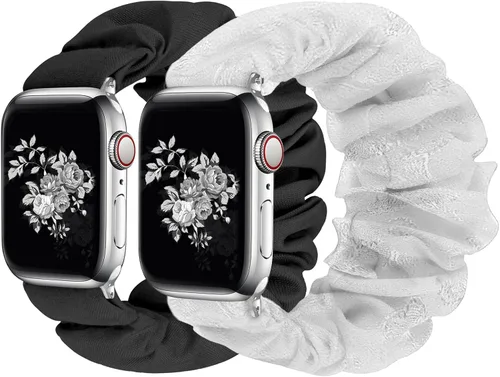 Vista 23 de Greatfine - Correa elástica para reloj Apple Watch Scrunchie de 38mm 40mm 42mm 44mm, correa elástica suave, con iWatch Series 6 SE 5 4 3 2 1, S L