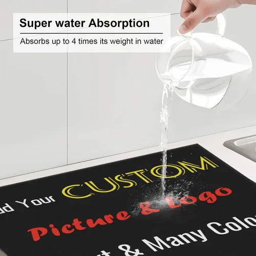 Vista 5 de Tapete de secado de platos personalizado para encimera de cocina, tapete de platos personalizado con tu propia foto/logotipo/texto, 18 x 16