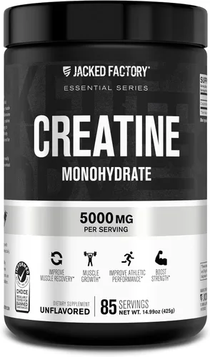 Vista 10 de Jacked Factory Monohidrato de creatina en polvo de 15 oz – Suplemento diario de creatina de 0.18 oz para hombres y mujeres, apto para veganos