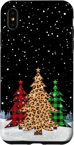 Vista 11 de iPhone 16 Árboles de Navidad con estampado de leopardo y cuadros