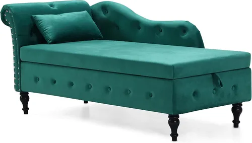 Vista 12 de Chaise Lounge - Chaise Lounge - Botones de terciopelo para interiores con almohada, decoración de cabeza de clavo con brazo enrollado