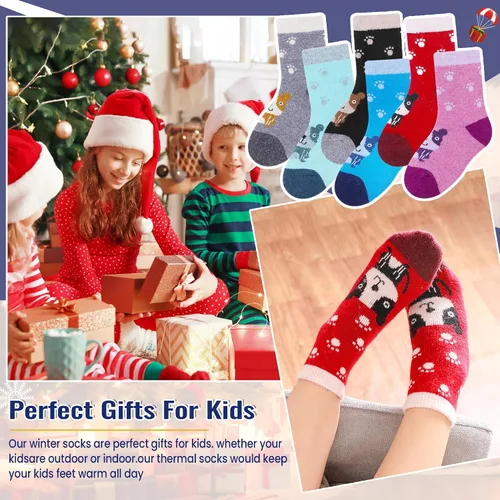 Vista 41 de Eocom 6 pares de calcetines de invierno cálidos de lana para niños y niñas