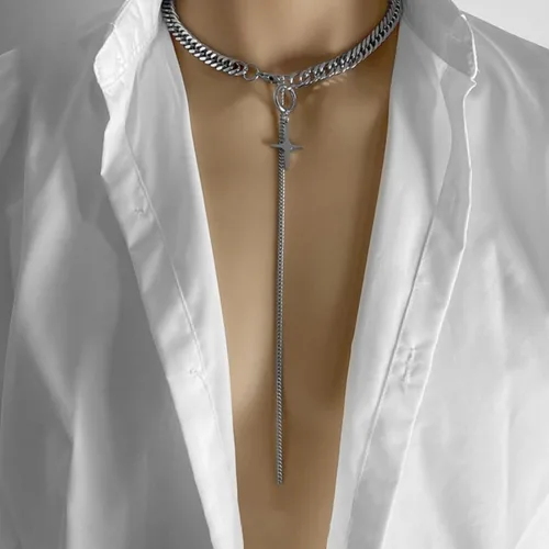 Vista 56 de Y2k - Collar irregular con dije de estrella, piedra de luna, diseño de cadena de moda, joyería de plata picante para mujer
