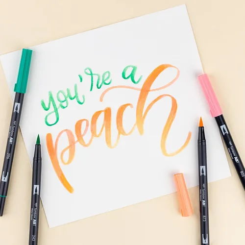 Vista 9 de Tombow 56239 Marcadores artísticos de doble pincel, Just Peachy, paquete de 6. Marcadores mezclables, con pincel y punta fina