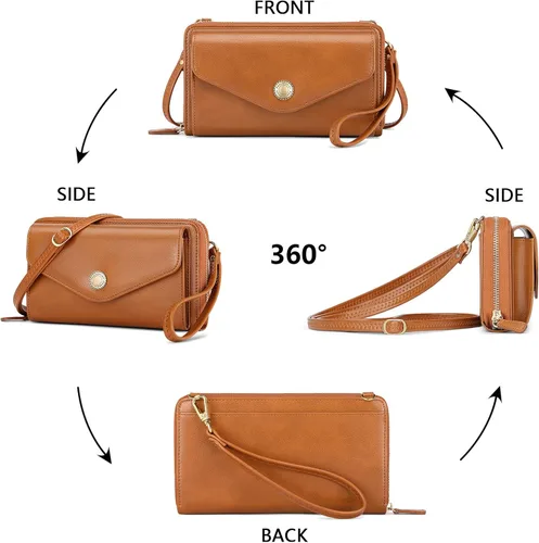 Vista 2 de Peacocktion Cartera para mujer con RFID, cartera cruzada de gran capacidad, 2 correas