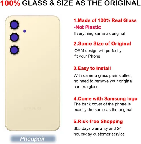 Vista 3 de Reemplazo de cristal trasero para Samsung Galaxy S24 con kit de herramientas de reparación profesional (Amber Yellow)
