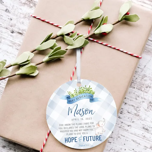 Vista 5 de LifeSong Milestones Ideas de adornos colgantes redondos personalizados para dedicación para bebés, para celebrar los preciosos momentos de la vida