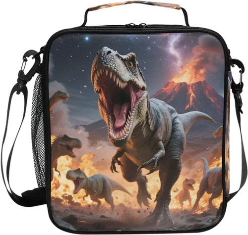 Vista 26 de Lonchera con patrón de cuadros blancos y negros, bolsa de almuerzo aislada, bolsa de preparación para niños, correa de hombro congelable a001