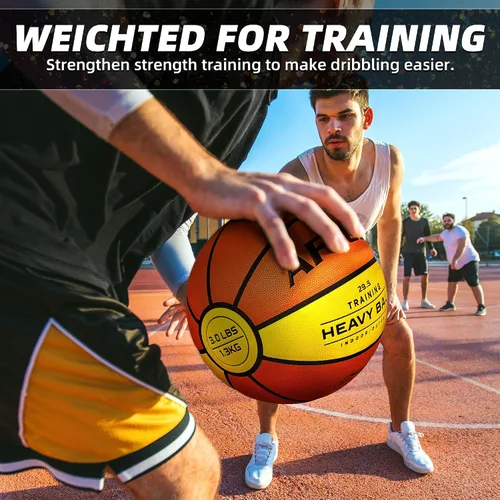 Vista 3 de Quality Faux Leather Heavy Training Basketball 29.5/28.5" Size 7/6 Color de moda amarillo naranja
