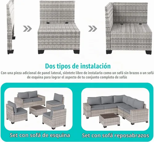 Vista 3 de Muebles de patio al aire libre conjunto PE mimbre ratán al aire libre sofá seccional Gris