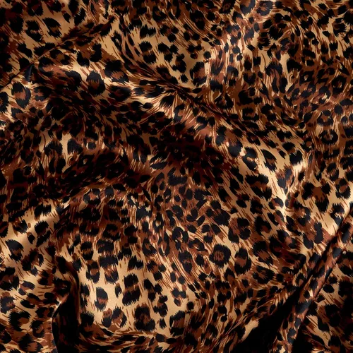Vista 4 de Charmeuse Satin Big Cheetah Tan/Marrón/Negro, Tela por yarda