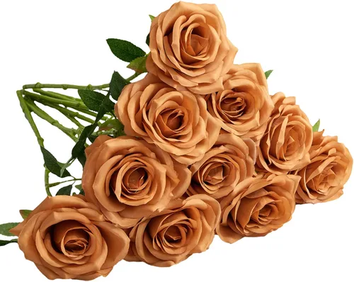 Vista 22 de 10 rosas artificiales abiertas, tallos de rosas artificiales para arreglos de boda, ramo de novia, centro de mesa, flores de seda sintética falsas