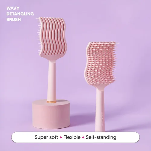 Vista 2 de Cepillo desenredante ondulado (cerdas suaves), peine desenredante con cerdas flexibles, elimina nudos y enredos, masaje del cuero cabelludo, cabello