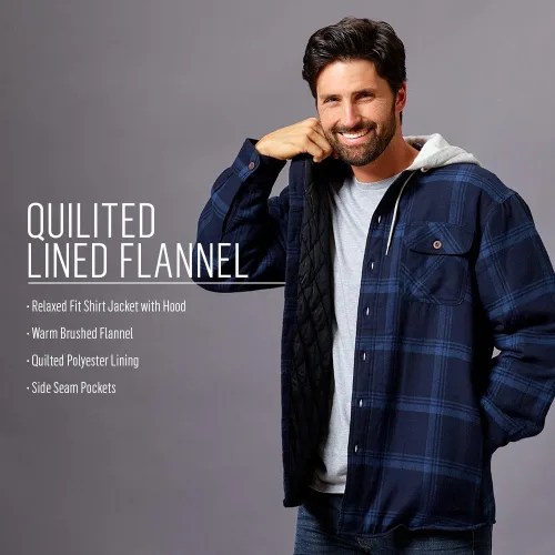 Vista 6 de Wrangler Authentics - Chaqueta estilo camisa, de franela, acolchada, con capucha, para hombre, de manga larga