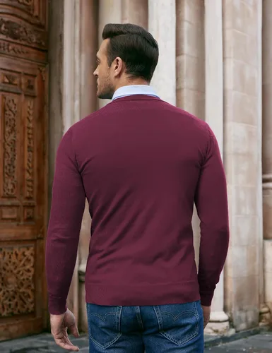 Vista 4 de COOFANDY Suéter casual con cuello en V para hombre, tejido acanalado, ajustado, manga larga