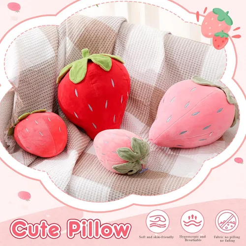 Vista 6 de Juexica 2 piezas de almohada de fresa de 15.7 pulgadas 9.8 pulgadas, almohada de felpa de fruta, suave decoración de dormitorio de fresa kawaii