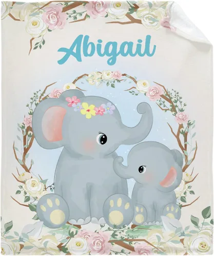 Vista 19 de Manta de franela personalizada con nombre de elefante bebé para niñas y niños, regalo divertido y significativo para todas las estaciones
