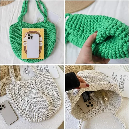 Vista 6 de ZMWL Bolsa de paja tejida para la playa para mujeres y niñas, bolso bohemio de verano, bolso cruzado de vacaciones, bolsa de ratán, bolsa de viaje