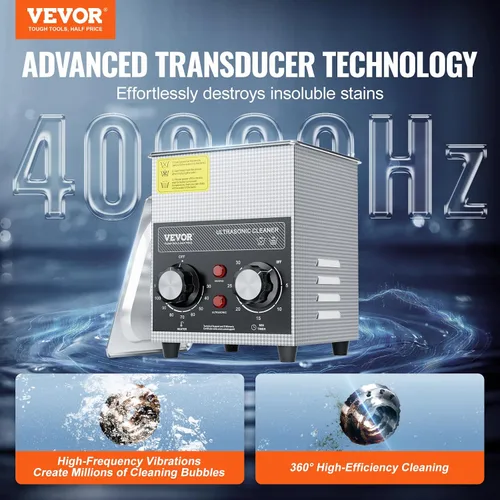 Vista 2 de VEVOR Limpiador ultrasónico de 2 litros con temporizador y cesta, máquina de cavitación sónico digital profesional, máquina de limpieza de 60 W
