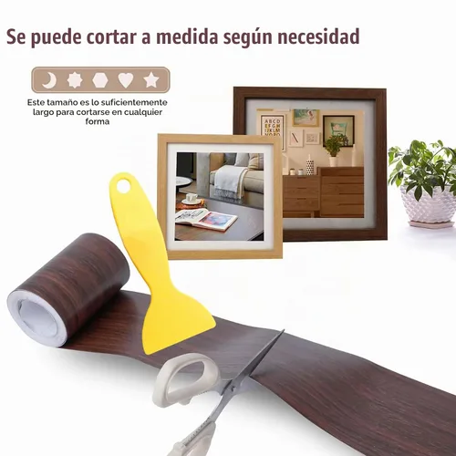 Vista 6 de Cinta de Reparación de Veta de Madera Realista de 4" x 33', Parche de Reparación de Veta de Madera Autoadhesivo para Mesas, Sillas, Puertas Marrón