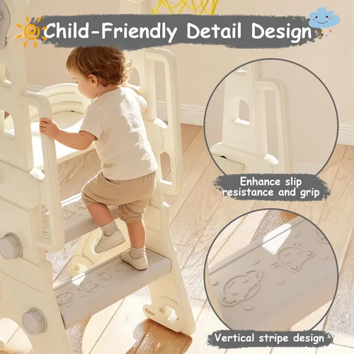 Vista 5 de DOREROOM Tobogán, columpio y tobogán para niños pequeños de 1 a 2 años con aro de baloncesto, telescopio para interiores y exteriores, parque