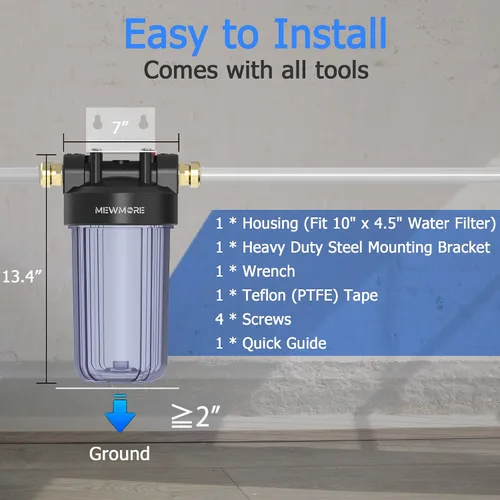 Vista 4 de WHT10 - Carcasa de filtro de agua para toda la casa, se adapta a filtros de sedimentos de 10 x 4.5 pulgadas, etc. para agua de pozos y ciudades
