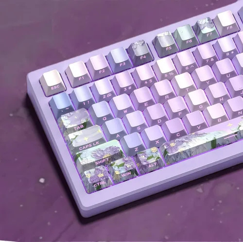 Vista 11 de dagaladoo Teclas negras topográficas Teclas PBT de doble inyección Teclas de teclado con brillo Teclas laterales impresas Teclas de perfil Cherry