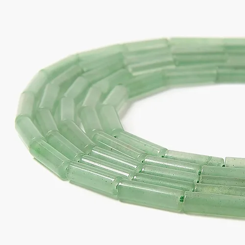 Vista 2 de JM Design Granos de tubo cilíndrico liso de aventurina verde natural tamaño 0.157x0.512 in 15.5" filamento para la fabricación de joyas