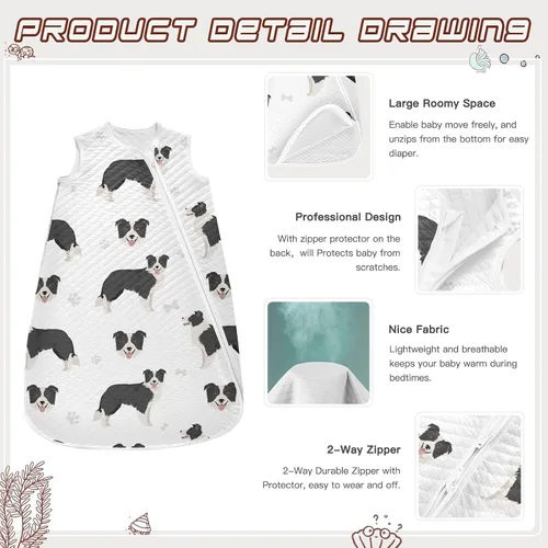 Vista 4 de vvfelixl Unisex Border Collie Black Baby Sleeping Bag,Baby Wearable Blanket,Babies Sleep Sack,Sleep Suit for Toddler Infant Newborn 0-6 Months