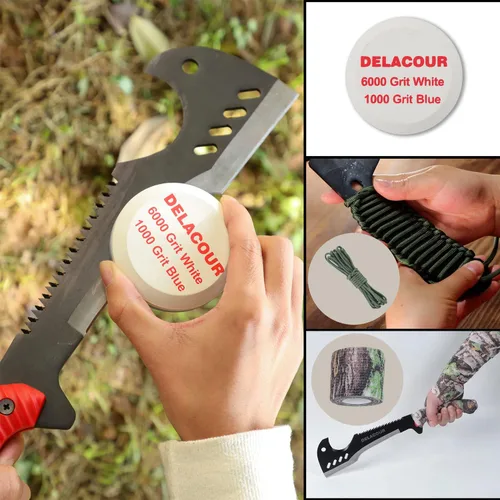 Vista 2 de Delacour - Machete de hacha multiusos con funda de nailon - Machete de supervivencia ideal para camping, pesca, caza, bushcraft - Hacha de cepillo