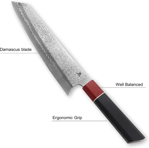 Vista 3 de Miyake Cuchillo de chef japonés de 8.35 pulgadas, cuchillo de cocina de Damasco de acero de 67 capas, hoja afilada con mango G10 de espiga completa