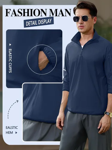 Vista 4 de WIGUREN Men's Quarter Zip Pullover Tops Lightweight Waterproof Mock Neck Jackets Casual Golf Running Sweatshirts Reflective
