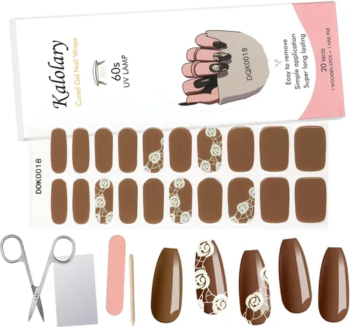 Vista 10 de Kalolary - 20 tiras de esmalte de uñas de gel, color ámbar, autoadhesivas, calcomanías de uñas de gel, impermeables, suministros de decoración