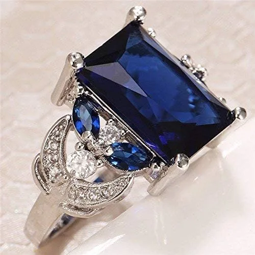 Vista 4 de LMCIEZR 925 Silver Huge Natural 4Ct Tanzanite Ring Bridal Wedding Engagement Size 6-10