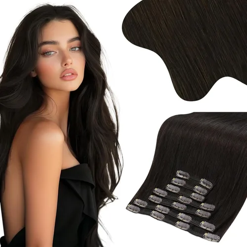 Vista 93 de Moresoo Extensiones de cabello humano con clip, balayage, color marrón oscuro a marrón dorado con clip, extensiones de cabello humano con clip, 5