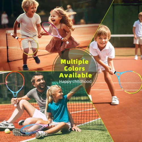 Vista 9 de Raqueta de tenis para niños de 17"-23" para edades de 2-9 años, ligera y duradera, incluye 1 raqueta de tenis para niños pequeños y 1 cintas