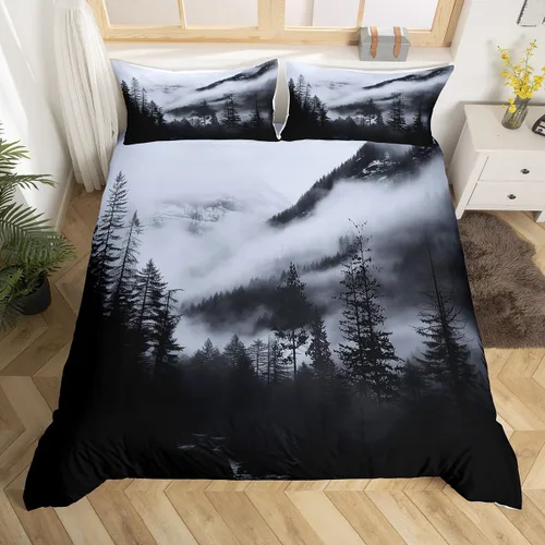 Vista 8 de Erosebridal Funda de edredón lavanda para niños, niñas, adultos, mujeres, funda de edredón de árboles verdes, tamaño individual, juego de ropa
