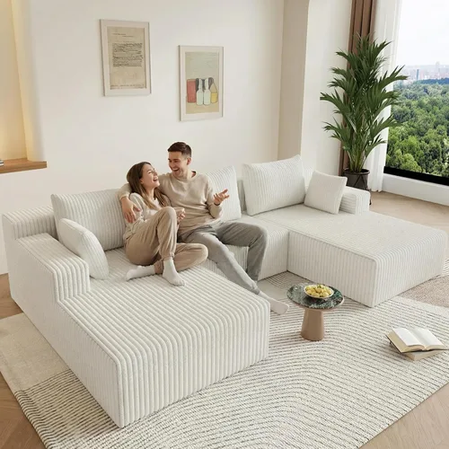 Vista 90 de Lakifun Sofá en Forma de L de 107" con Otomana, Seccional Modular Moderno Sofá Cómodo en Forma de U Nube, Asiento Profundo, Chaise Longue Cama