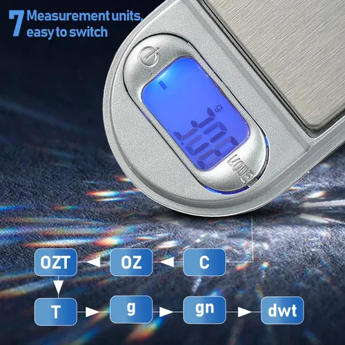 Vista 5 de IMIKEYA Mini báscula digital de bolsillo de 200/0.00 oz, báscula de joyería en forma más ligera, de acero inoxidable con batería con pantalla LCD