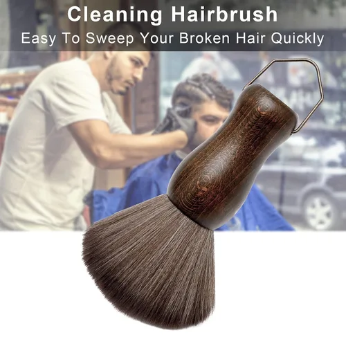 Vista 4 de Cepillo de plumero para cuello de peluquero, mango de madera con gancho para cortar el cabello (2 piezas)