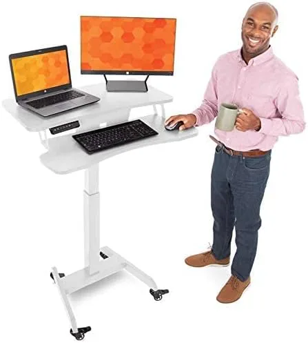 Vista 9 de Stand Steady Cruizer Premier - Escritorio eléctrico con ruedas, altura ajustable, escritorio de pie móvil con ruedas, bandeja para teclado, control