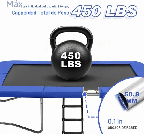 Vista 3 de Exacme Trampolín Rectangular de 7X10 8X12 9X14 Pies para Niños, Aberturas de Cerramiento Dobles, Trampolín Rectangular Pequeño para Exteriores