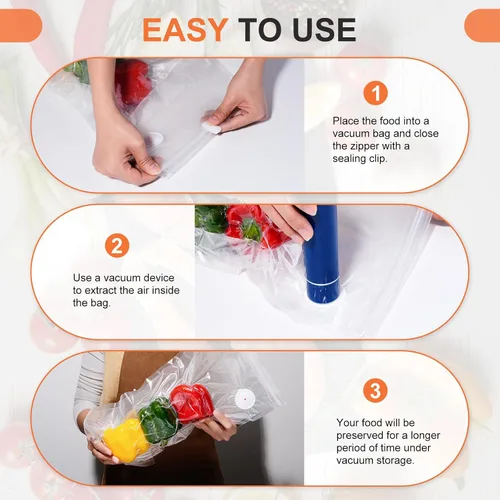 Vista 10 de 20 bolsas de sellado al vacío, bolsas reutilizables para sellar al vacío para alimentos, bolsas con cremallera al vacío sin BPA, bolsas Sous Vide