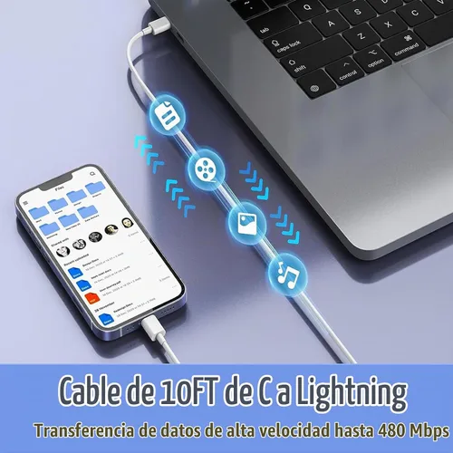 Vista 2 de Cargador rápido para iPhone, [certificado Apple MFi] Paquete de 2 cargadores de pared PD USB C con cargador de pared USB C extra largo de 10 pies a